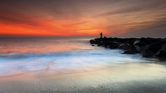 Sunset Sea fishing silhouettes rocks Beaches new jersey
