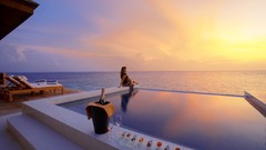 Sunset Sea freedom calm food glasses Champagne Villas swimming 
