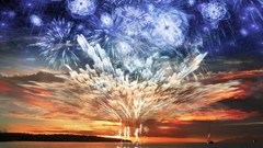 Sunset Sea Islands fireworks