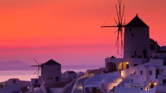 Sunset Sea lights Greece santorini colors architecture houses