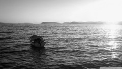 Sunset Sea nature black and white Boats