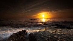 Sunset Sea nature clouds ocean rocks waves skyscapes