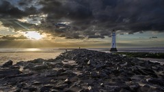 Sunset Sea nature clouds rocks lighthouses