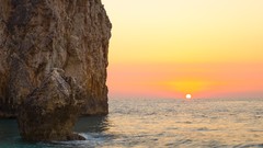 Sunset Sea nature Greece cliffs rocks waves