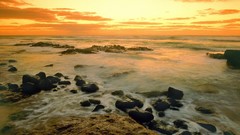 Sunset Sea nature ocean rocks waves