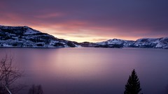 Sunset Sea nature snow winter water Mountains calm lakes