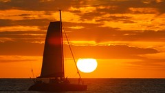 Sunset Sea nature sun clouds Boats vehicles