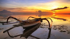 Sunset Sea nature sun fishing Boats Beaches sunlight