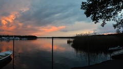 Sunset Sea nature Trees water clouds Plants Boats panorama skies