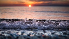 Sunset Sea nature waves splashes sea shorelines