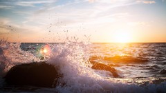 Sunset Sea nature waves splashes sunlight