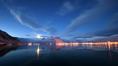 Sunset Sea nature winter Mountains lights reflections