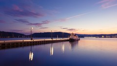 Sunset Sea night clouds ships port Boats City Lights lakes 