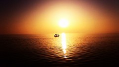 Sunset Sea ocean Boats lonely