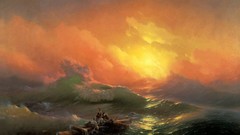 Sunset Sea ocean paintings rafting artwork Ivan Aivazovsky The 