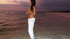 Sunset Sea ocean woman Beaches brunettes models boobs huge 