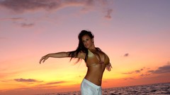 Sunset Sea ocean woman Beaches brunettes models boobs huge 