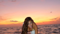 Sunset Sea ocean woman Beaches brunettes models boobs huge 