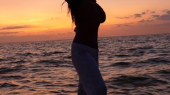 Sunset Sea ocean woman Beaches brunettes models boobs huge 