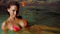 Sunset Sea ocean woman brunettes models bikini bar refaeli
