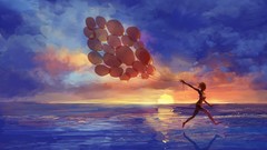 Sunset Sea paintings Balloons artwork