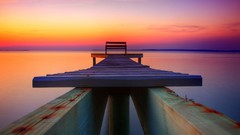 Sunset Sea piers Docks low-angle shot