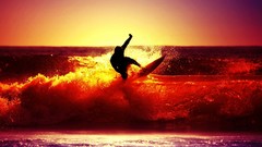 Sunset Sea red surfing