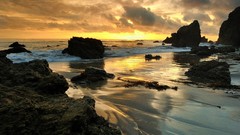 Sunset Sea Seaside rocks Beaches