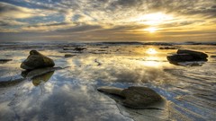 Sunset Sea stones nature skyscapes