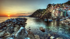 Sunset Sea stones water skyscapes