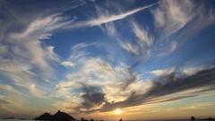 Sunset Sea sun blue clouds ocean abstract Beaches blue skies 