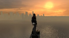 Sunset Sea sun Cranes prototype buildings cities skyscapes