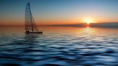 Sunset Sea sun ocean Sailboats vehicles