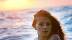 Sunset Sea sun summer ocean woman young lakes waves sunlight 