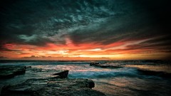 Sunset Sea water dark horizon Beaches scenic