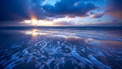 Sunset Sea water sun clouds Beaches skyscapes