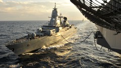 Sunset Sea water sun ocean ships Boats marine Navy fleet German 