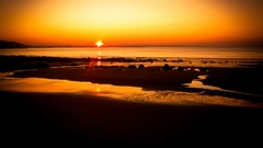 Sunset Sea winter ocean rocks