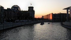 Sunset ships Berlin German rivers Reichstag