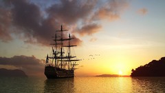 Sunset ships digital art