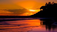 Sunset silhouettes Sea Beaches