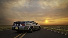 Sunset silver cars roads Ford mustang ford mustang shelby gt500