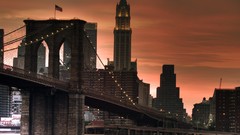 Sunset Skyscrapers Bridges architecture buildings cityscapes 