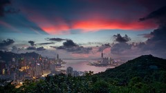 Sunset Skyscrapers Hong Kong buildings cityscapes skyscapes