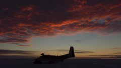 Sunset snow Arctic hydroplane
