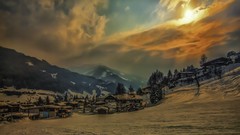 Sunset snow winter Mountains Austria Villages
