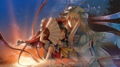 Sunset Stars clouds dress hats gap red eyes Ribbons bows fans 