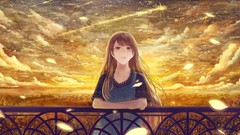 Sunset Stars clouds dress outdoors sunlight long hair anime 