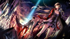 Sunset Stars clouds weapons Guns Katana brown dress collar 