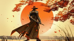 Sunset sun autumn blade samurai artwork video games red steel 2 